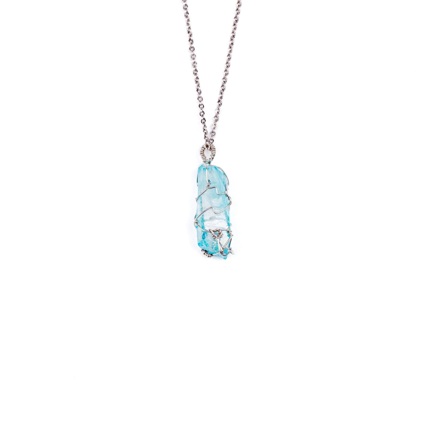 Aqua Aura Quartz Wire Wrapped Necklace - Silver - s o l i s t i a l