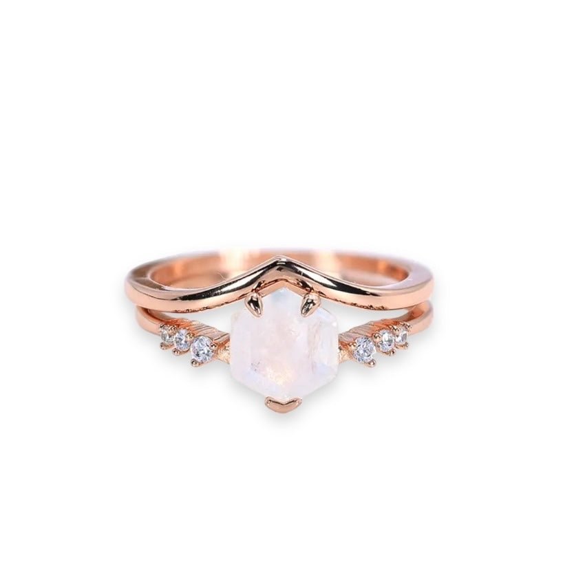 ARANYA Moonstone Ring Set Rose Gold - s o l i s t i a l