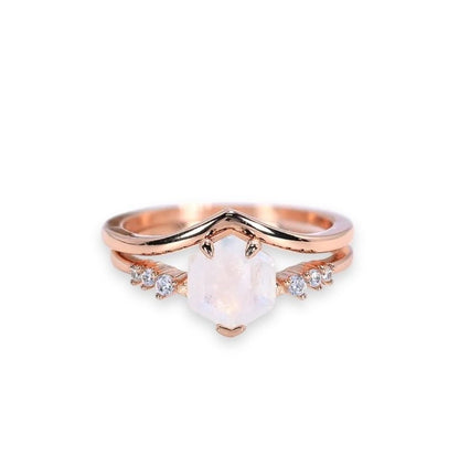 ARANYA Moonstone Ring Set Rose Gold - s o l i s t i a l