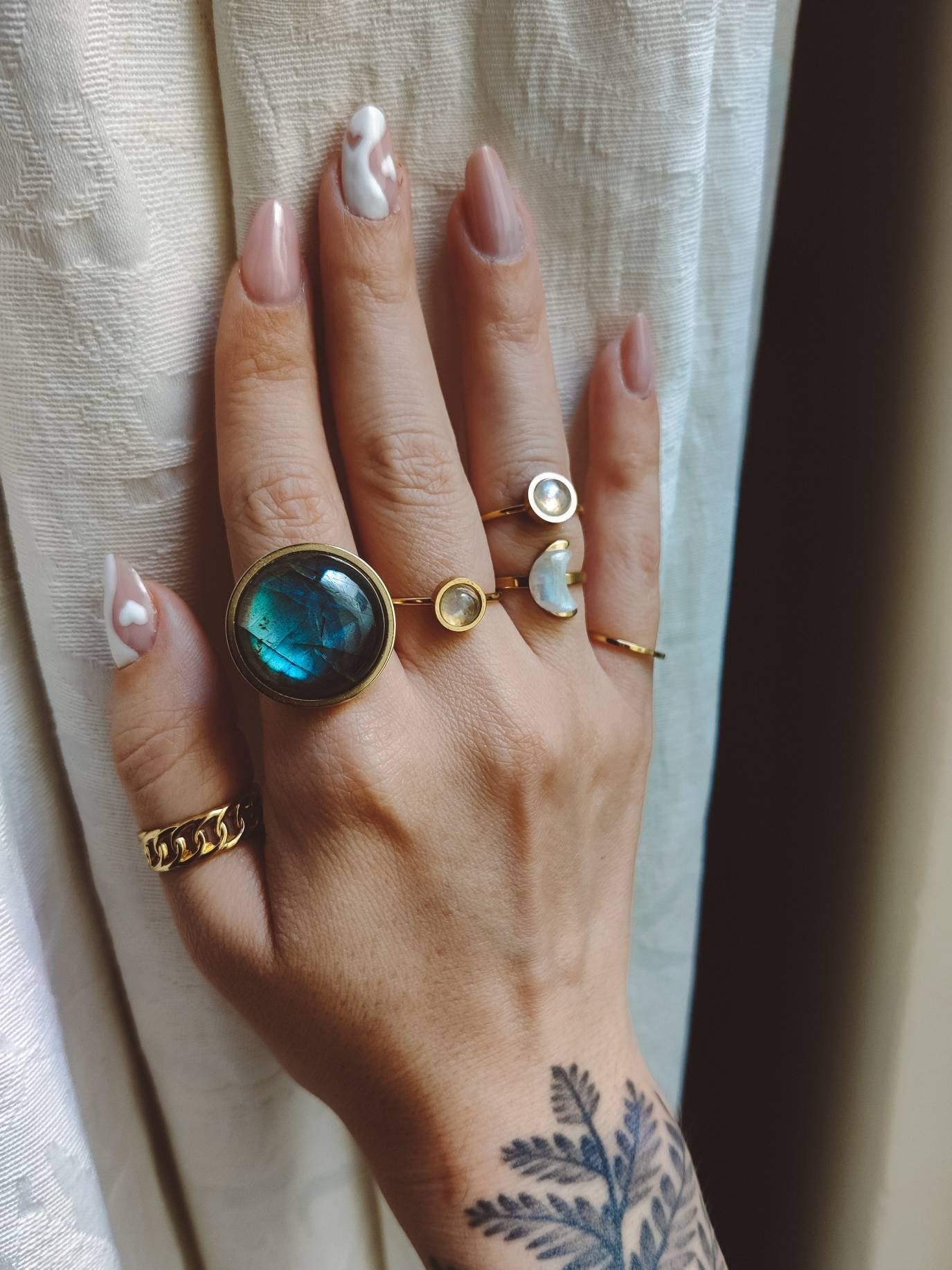 AYA Blue Labradorite Statement Ring Gold - s o l i s t i a l