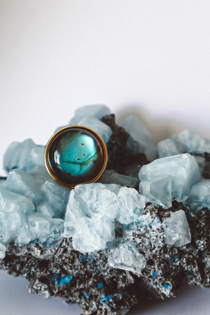 AYA Blue Labradorite Statement Ring Gold - s o l i s t i a l