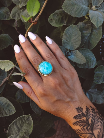 AYA Blue Larimar Statement Ring Gold - s o l i s t i a l