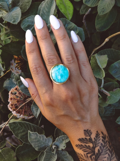 AYA Blue Larimar Statement Ring Gold - s o l i s t i a l