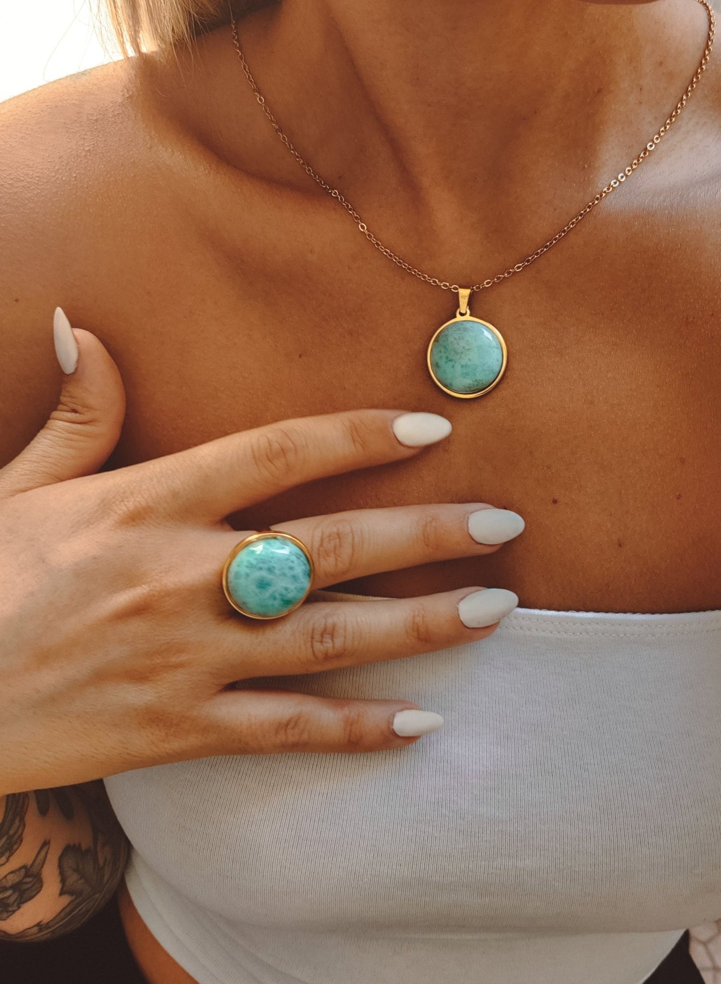 AYA Blue Larimar Statement Ring Gold - s o l i s t i a l