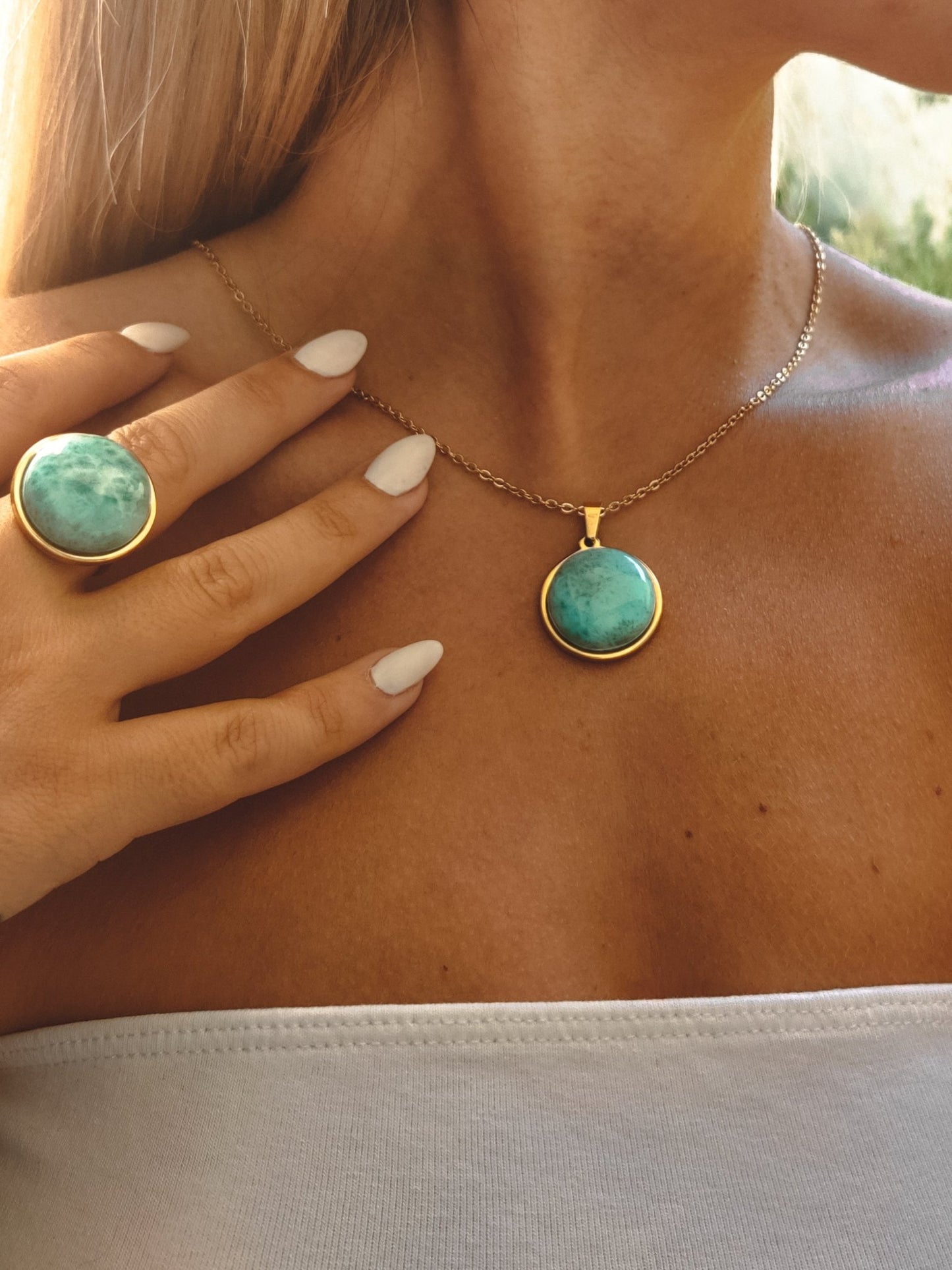 AYA Blue Larimar Statement Ring Gold - s o l i s t i a l