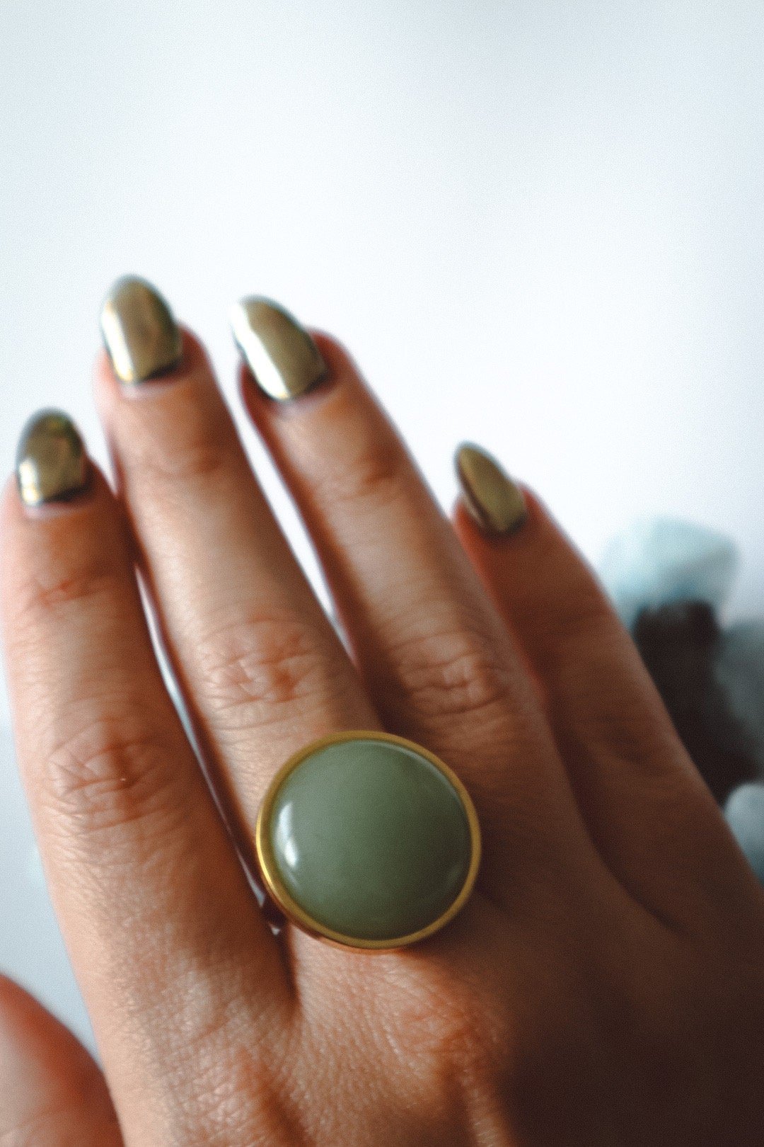 AYA Green Aventurine Statement Ring Silver - s o l i s t i a l