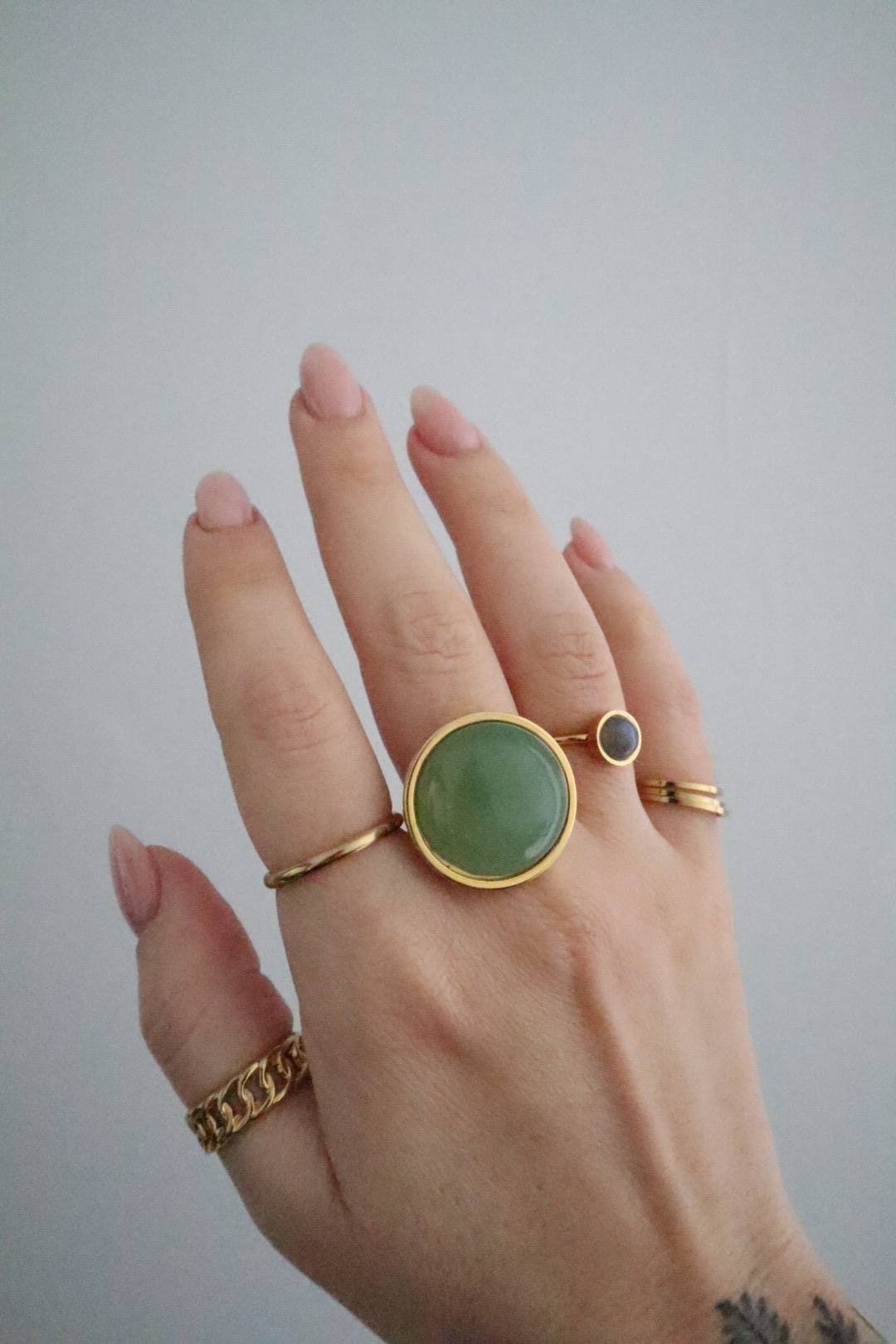 AYA Green Aventurine Statement Ring Silver - s o l i s t i a l