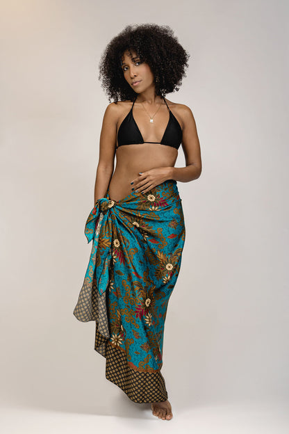 Blue Floral Silk Sarong - Nerium