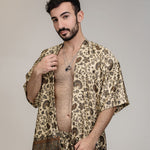Load image into Gallery viewer, Beige Brown Floral Silk Kimono Shorts Set Mens
