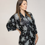 Load image into Gallery viewer, Black White Floral Silk Kimono
