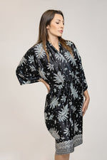 Load image into Gallery viewer, Black White Floral Silk Kimono
