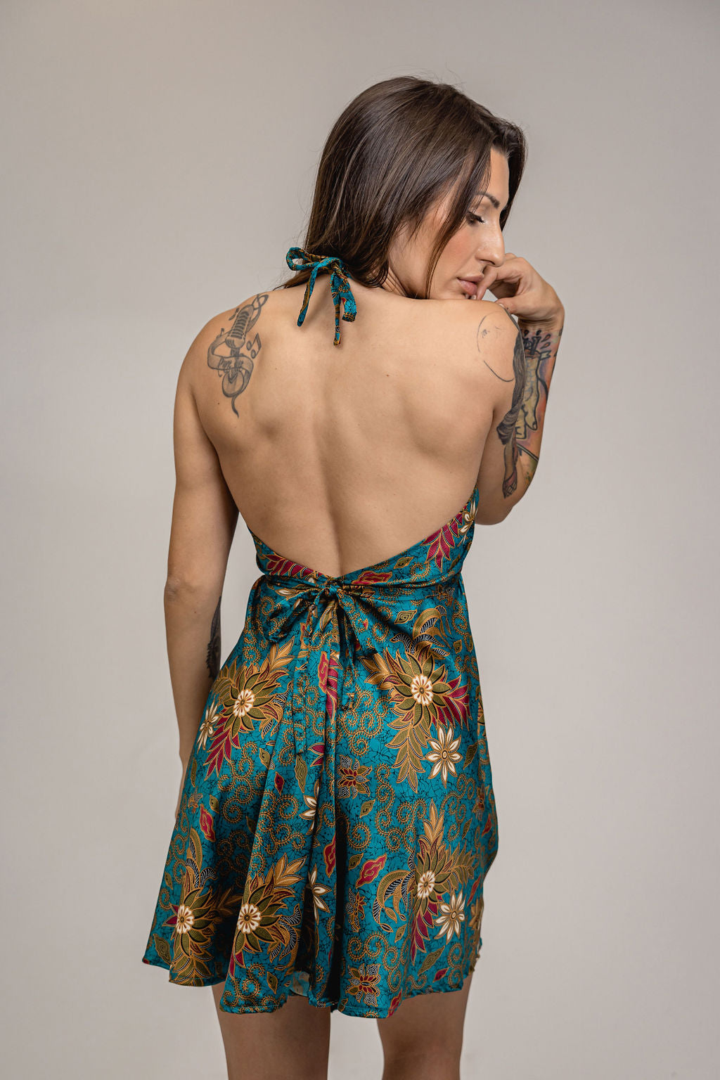 goddess dress handmade silk clothing Blue Floral Silk Mini Dress - Nerium