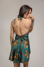 Load image into Gallery viewer, goddess dress handmade silk clothing Blue Floral Silk Mini Dress - Nerium
