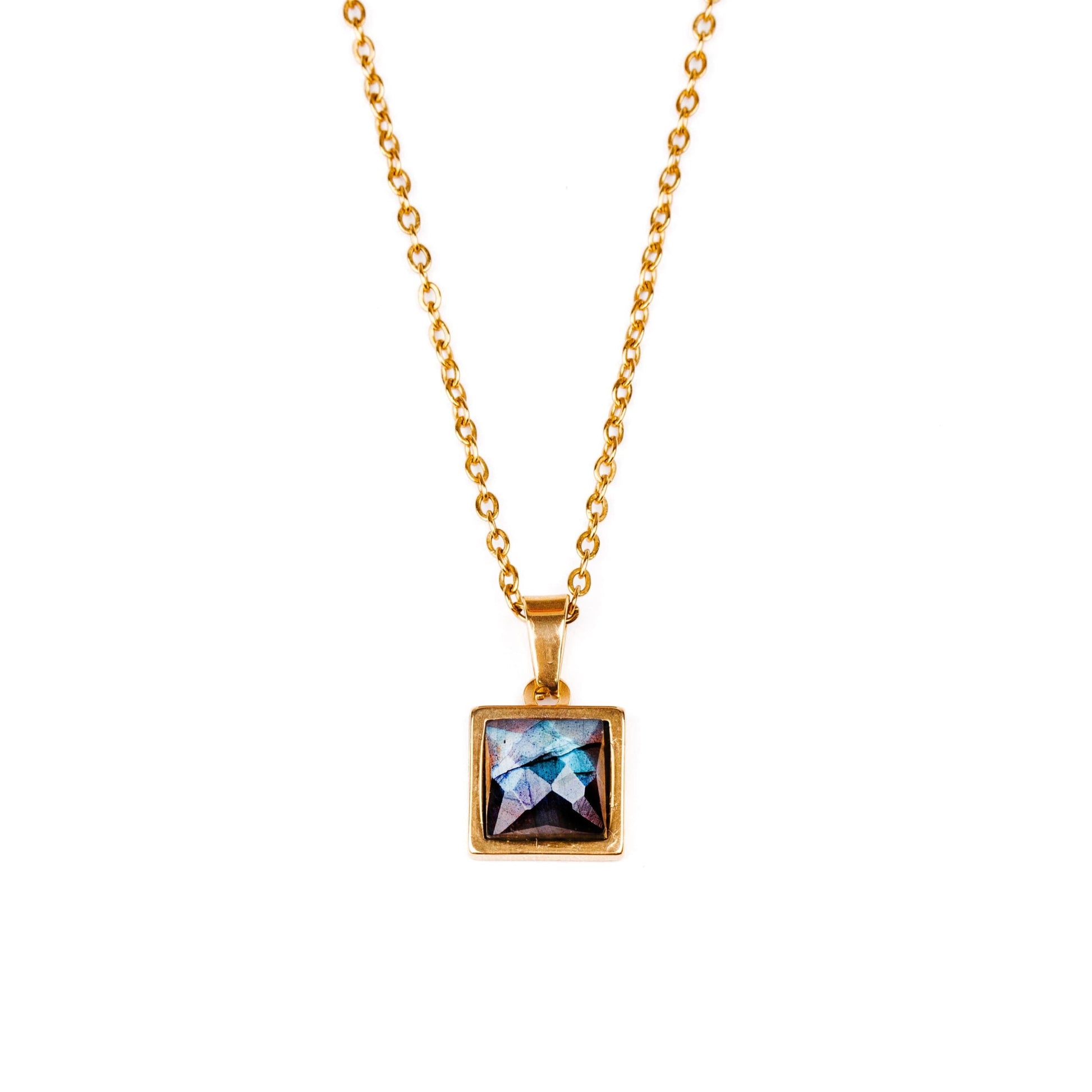 VARG Blue Labradorite Square Pendant Necklace - Gold