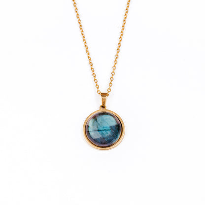 Blue Labradorite Statement Pendant Necklace - Gold