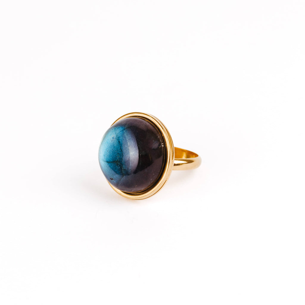 blue labradorite gold stainless steel ring crystal jewelry