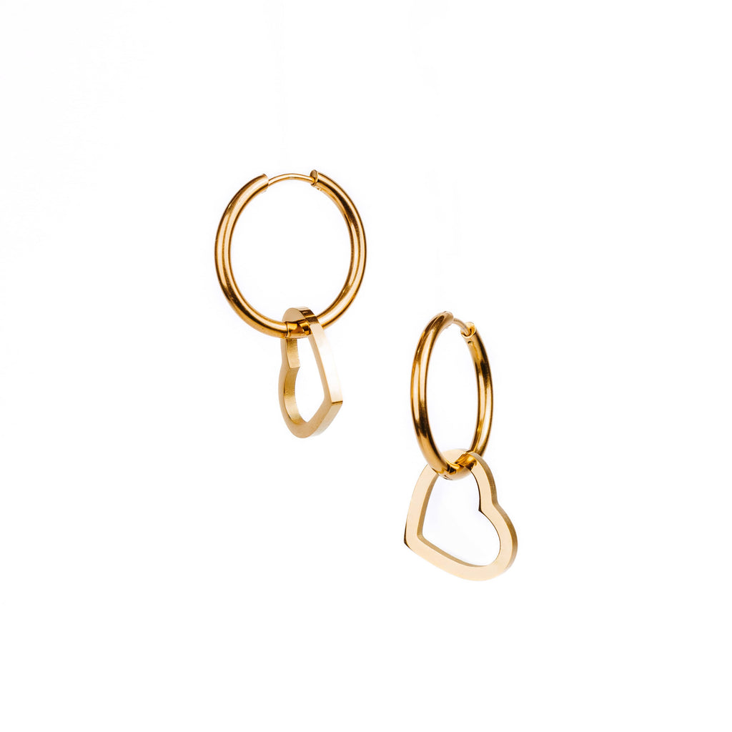 REIA Heart Charm Hoop Earrings - Gold