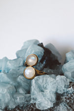 Load image into Gallery viewer, Double White Rainbow Moonstone Ring - Gold

