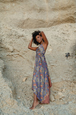 Load image into Gallery viewer, Purple Floral Silk Maxi Dress - Orchid
