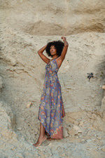 Load image into Gallery viewer, Purple Floral Silk Maxi Dress - Orchid
