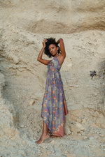 Load image into Gallery viewer, Purple Floral Silk Maxi Dress - Orchid
