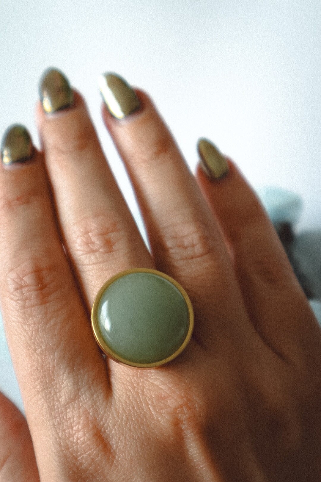 Green Aventurine Statement Ring - Gold