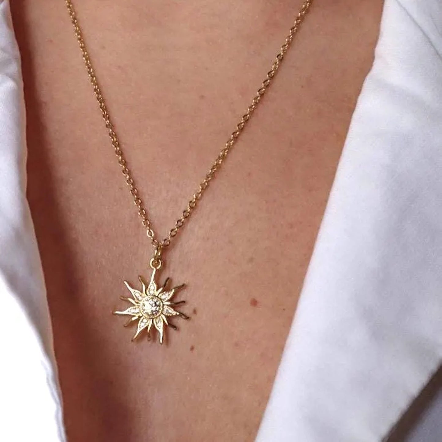 SOLIS Sun Charm Cubic Zirconia Chain Necklace Silver