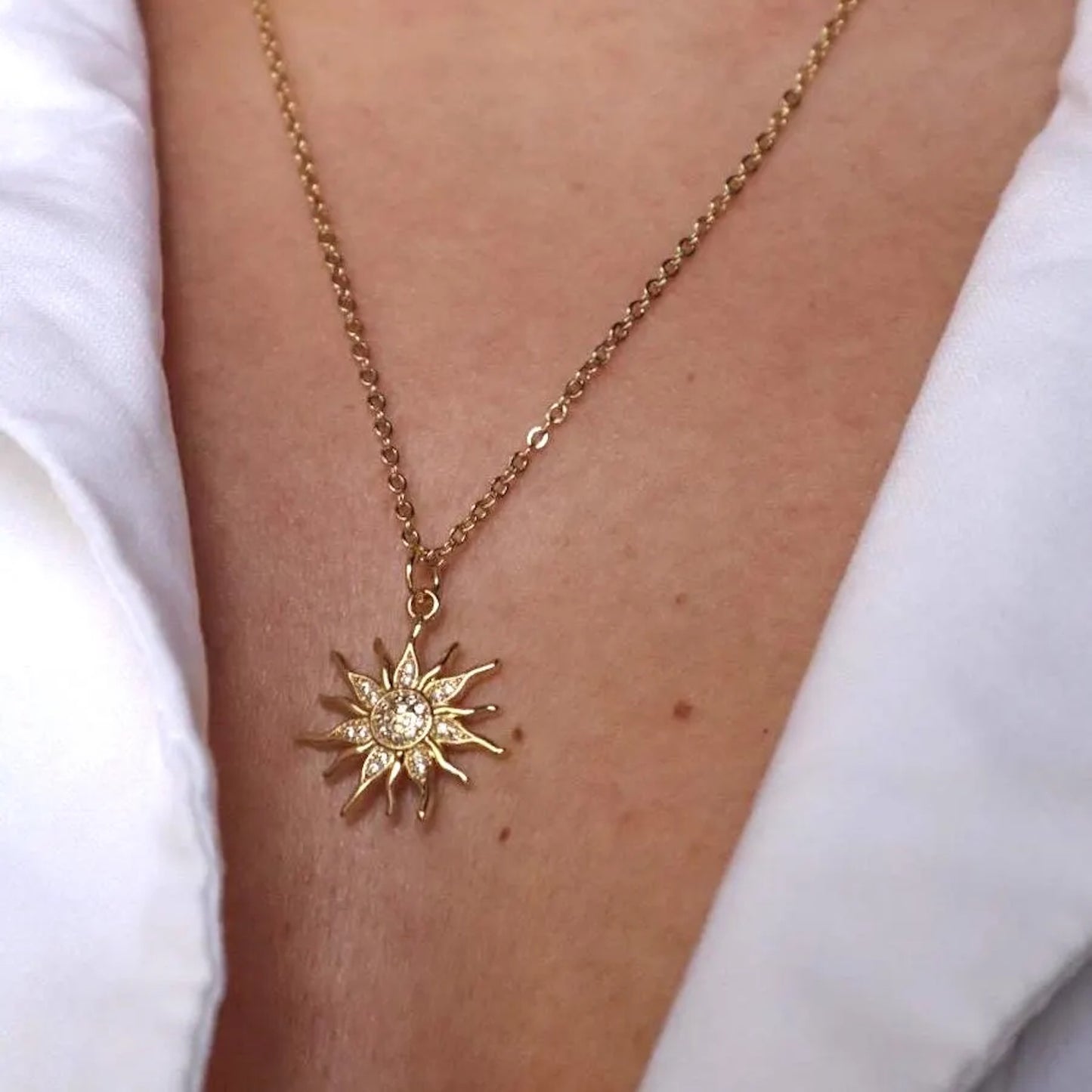 SOLIS Sun Charm Cubic Zirconia Chain Necklace Silver