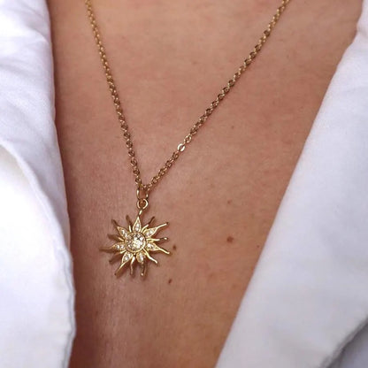 SOLIS Sun Charm Cubic Zirconia Chain Necklace Silver