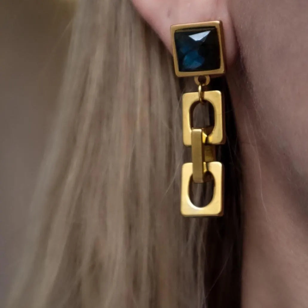 VARG Blue Labradorite Chain Earrings Gold
