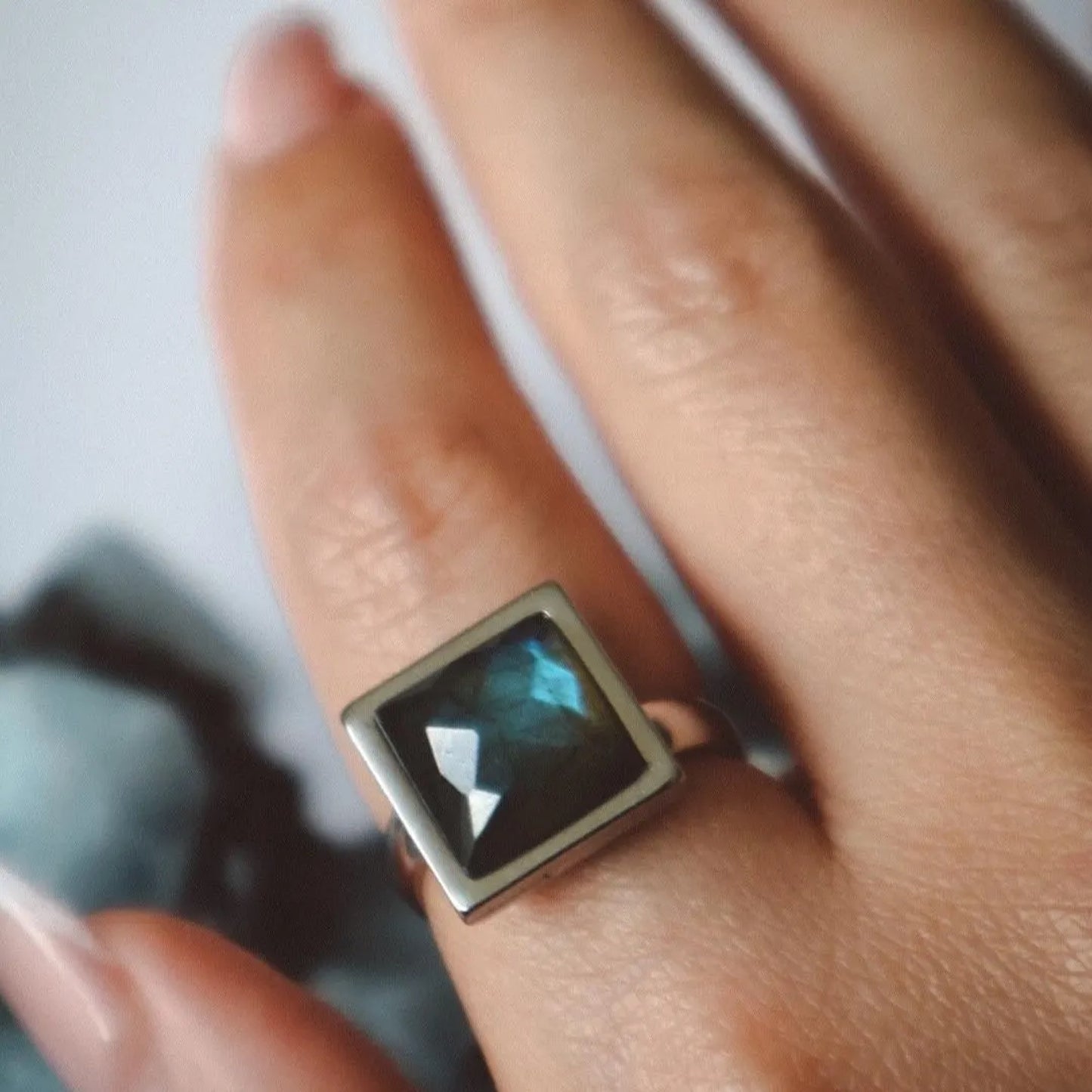 VARG Labradorite Square Ring Silver
