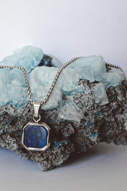 Lapis Lazuli Pendant Chain Necklace - Silver