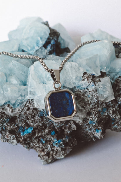 Lapis Lazuli Pendant Chain Necklace - Silver