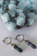 Load image into Gallery viewer, Rainbow Fluorite Hoop Earrings - Silver
