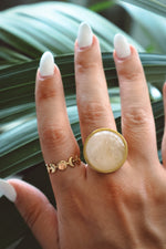 Load image into Gallery viewer, Rainbow Moonstone Statement Ring - Gold
