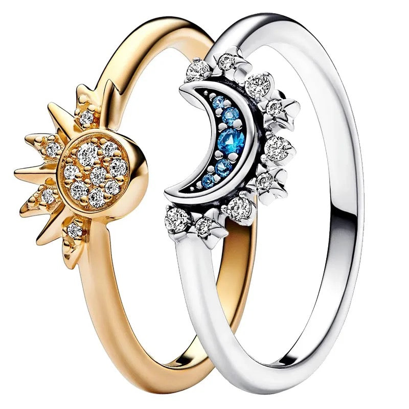 sun and moon ring set, crescent moon ring pandora, moon and sun ring set for couples, gold sun ring, silver moon ring, zircon moon ring, zircon sun ring, moon and sun ring pandora, 925 silver moon and sun ring, 