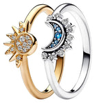 Lade das Bild in den Galerie-Viewer, sun and moon ring set, crescent moon ring pandora, moon and sun ring set for couples, gold sun ring, silver moon ring, zircon moon ring, zircon sun ring, moon and sun ring pandora, 925 silver moon and sun ring, 
