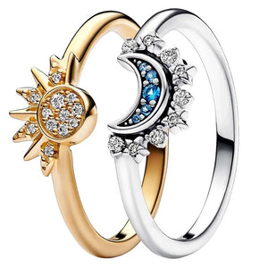 sun and moon ring set, crescent moon ring pandora, moon and sun ring set for couples, gold sun ring, silver moon ring, zircon moon ring, zircon sun ring, moon and sun ring pandora, 925 silver moon and sun ring, 