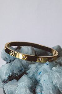 Zircon Solid Bangle Bracelet - Gold