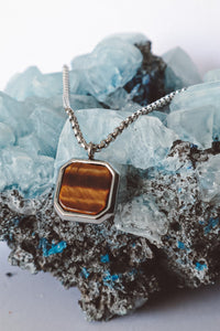 Tiger’s Eye Pendant Chain Necklace - Silver