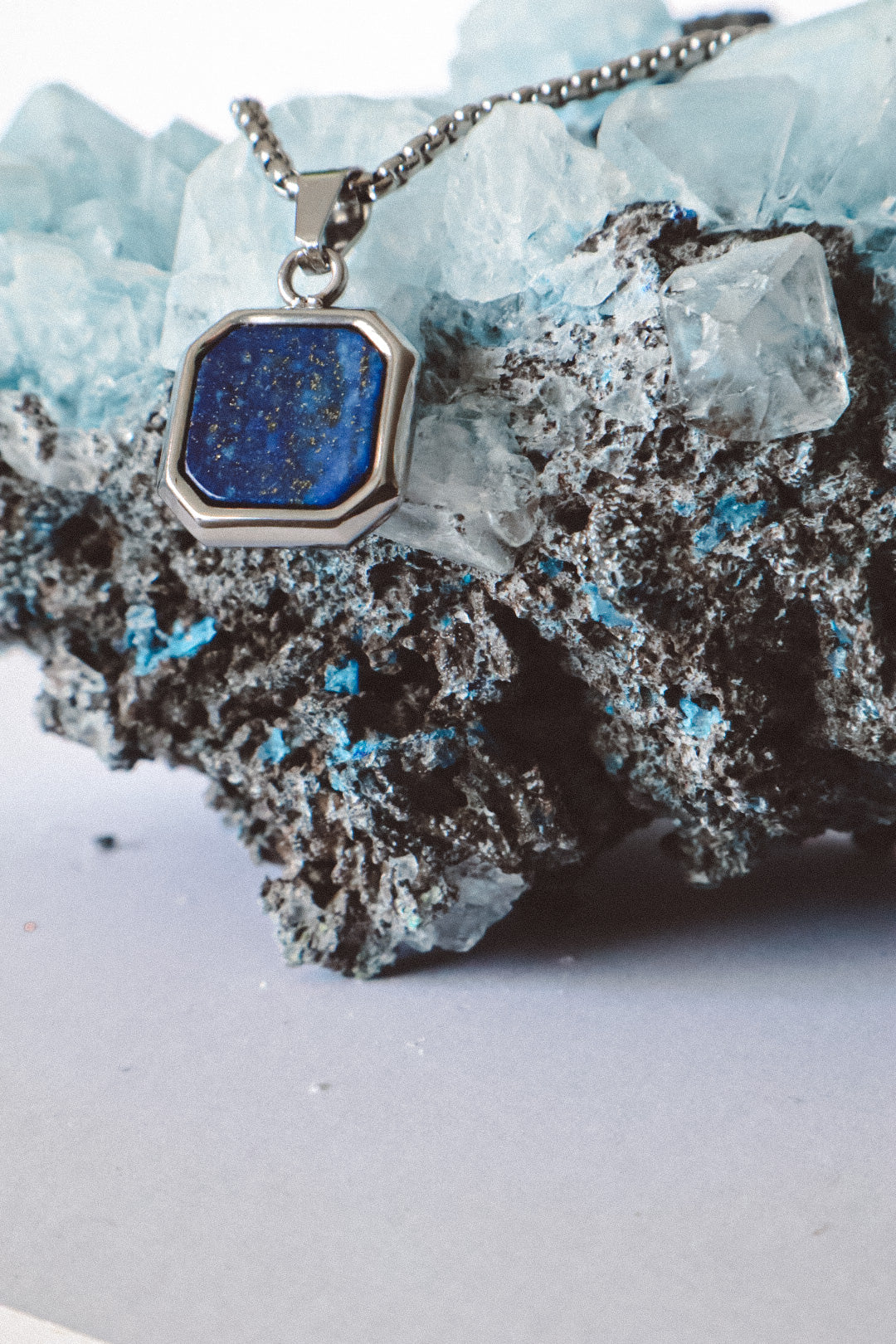 Lapis Lazuli Pendant Chain Necklace - Silver