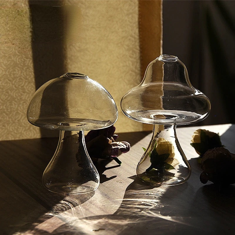 Mushroom Decor Glass Vase - Clear