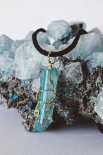 Load image into Gallery viewer, Aqua Aura Quartz Wire Wrapped Pendant Necklace - Gold
