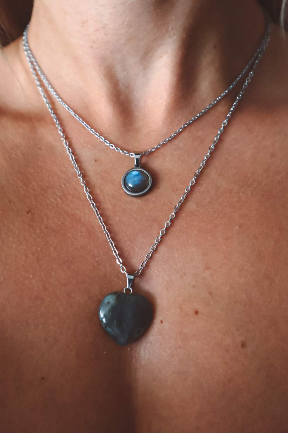 Labradorite Heart Shaped Pendant Necklace - Silver