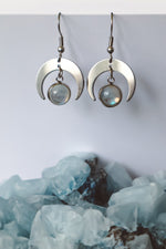 Load image into Gallery viewer, Moonstone Moon Earrings - Silver

