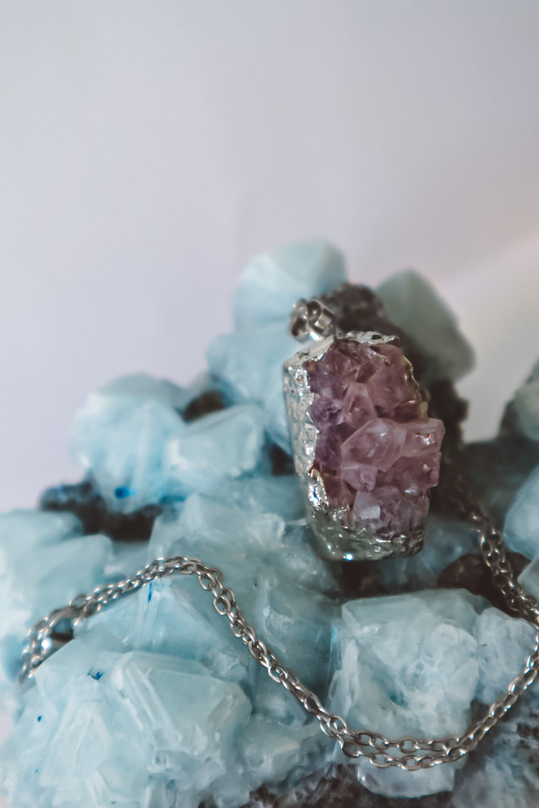 raw amethyst necklace, raw amethyst pendant silver, silver chain necklace, waterproof jewelry, raw amethyst cluster, gemstone jewelry, birthstone jewelry, crystal gifts