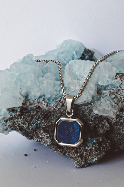 Lapis Lazuli Pendant Chain Necklace - Silver