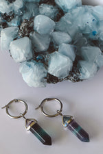 Load image into Gallery viewer, Rainbow Fluorite Hoop Earrings - Silver
