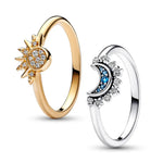Load image into Gallery viewer, sun and moon ring set, crescent moon ring pandora, moon and sun ring set for couples, gold sun ring, silver moon ring, zircon moon ring, zircon sun ring, moon and sun ring pandora, 925 silver moon and sun ring, 
