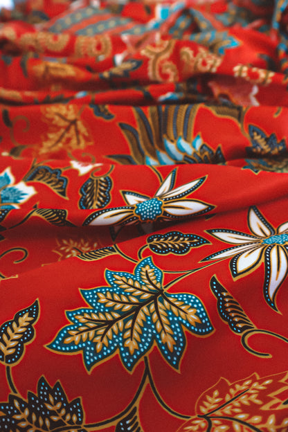 Red Floral Silk Sarong